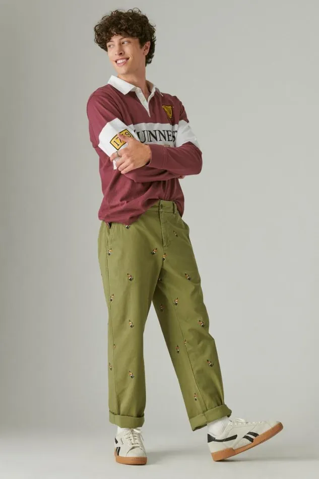 Men Lucky Brand Pants Guinness Embroidered Washed Chino Pant Olive Embroidery
