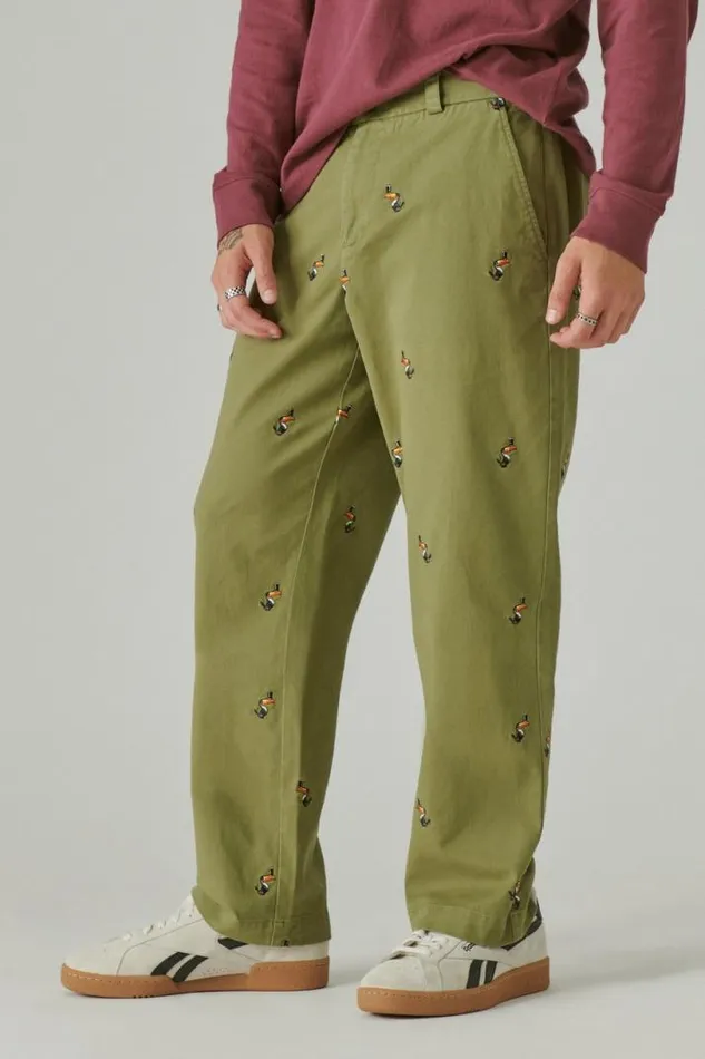 Men Lucky Brand Pants Guinness Embroidered Washed Chino Pant Olive Embroidery