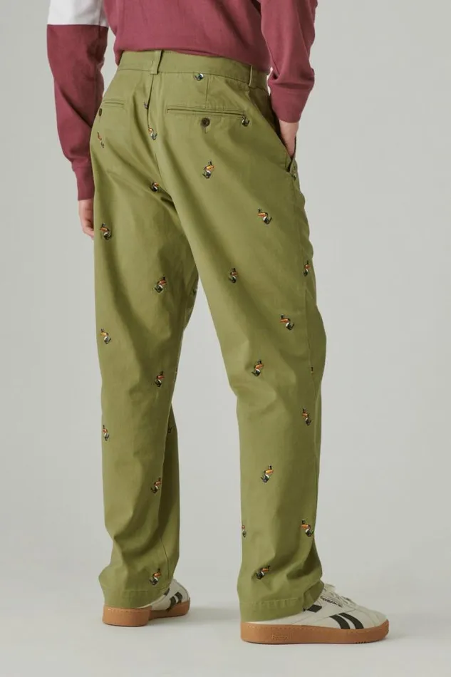 Men Lucky Brand Pants Guinness Embroidered Washed Chino Pant Olive Embroidery