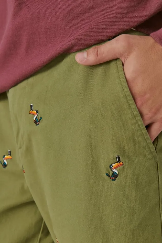 Men Lucky Brand Pants Guinness Embroidered Washed Chino Pant Olive Embroidery