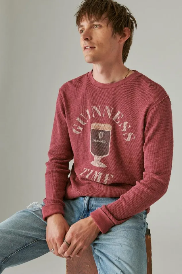 Men Lucky Brand Shirts and Tops Guinness Logo Thermal Cordovan