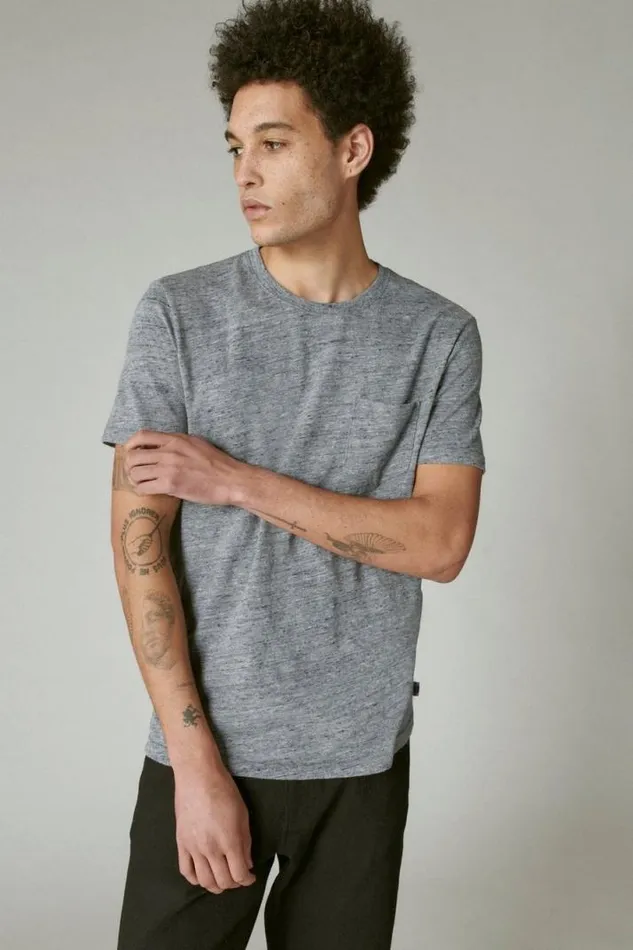 Men Lucky Brand Shirts and Tops Linen Pocket Crew Black Iris
