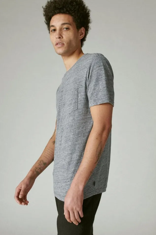 Men Lucky Brand Shirts and Tops Linen Pocket Crew Black Iris