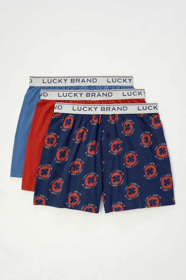 Men Lucky Brand Underwear and Sleepwear 3 Pack Knit Boxers Multi