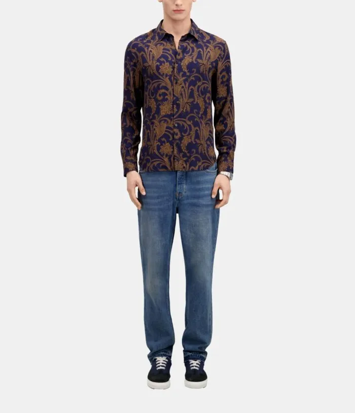Men Navy And Brown Printed Long Sleeve Shirt THE KOOPLES Shirts