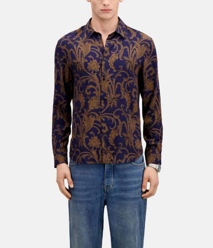 Men Navy And Brown Printed Long Sleeve Shirt THE KOOPLES Shirts