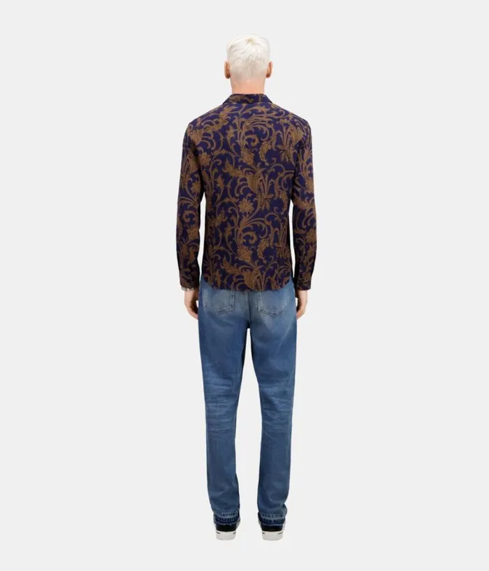 Men Navy And Brown Printed Long Sleeve Shirt THE KOOPLES Shirts