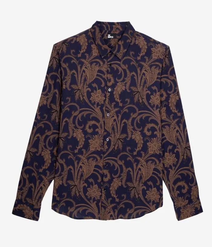 Men Navy And Brown Printed Long Sleeve Shirt THE KOOPLES Shirts