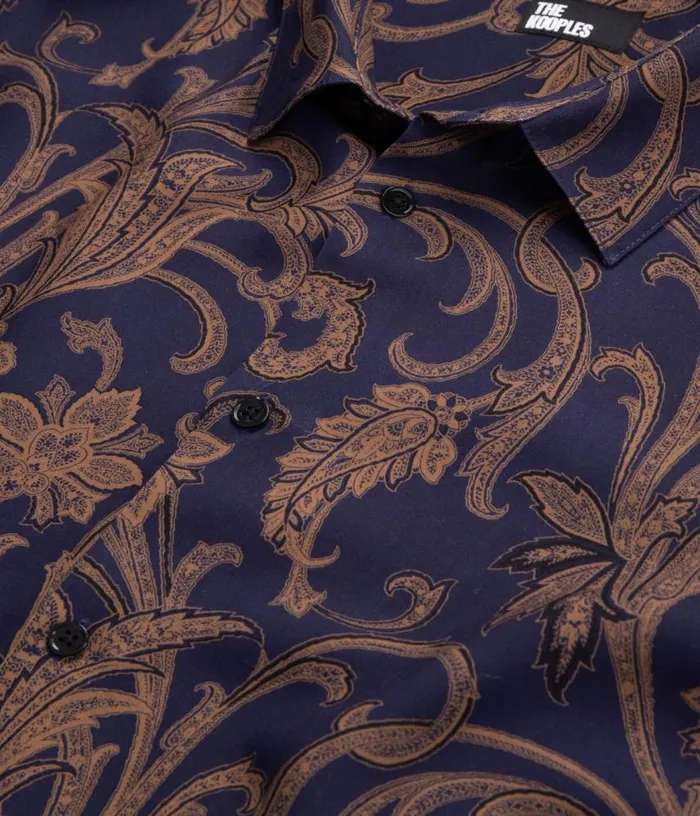 Men Navy And Brown Printed Long Sleeve Shirt THE KOOPLES Shirts