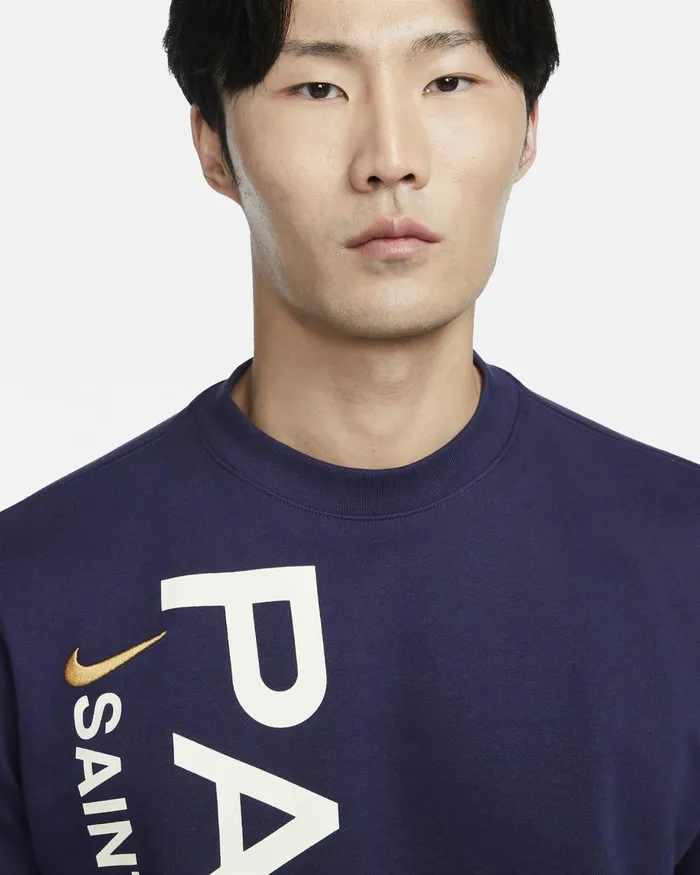 Men Nike Hoodies And Sweatshirts Paris SaintGermain Club Blackened Bluegold Suede