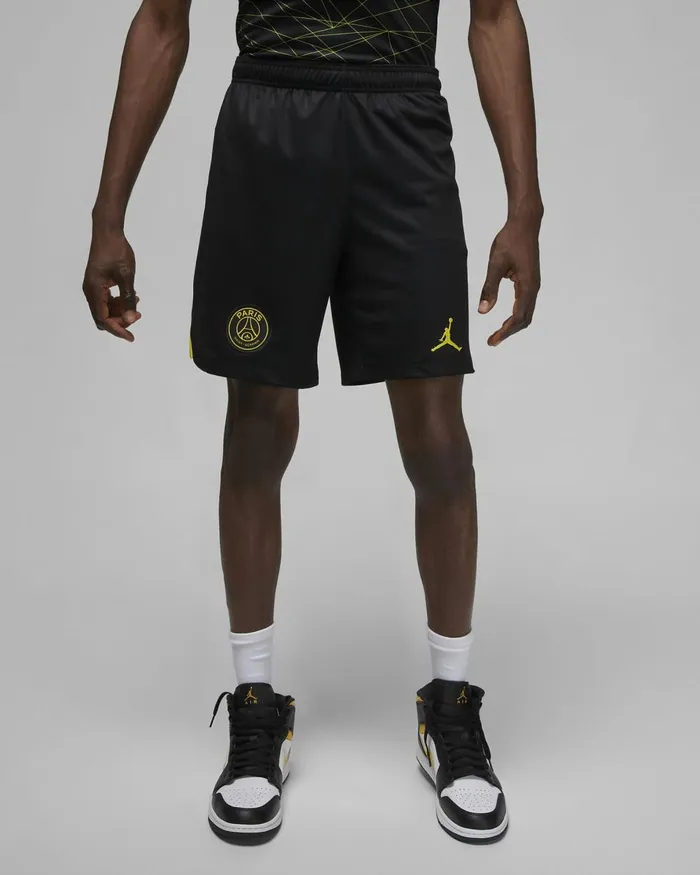 Men Nike Shorts Paris SaintGermain 202223 Stadium Fourth Blacktour Yellowtour Yellow