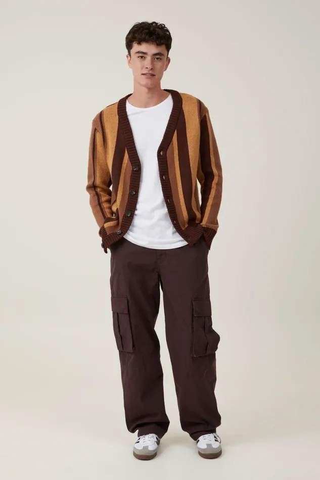 Men Pants Cotton On Baggy Cargo Pant Dark Chocolate Ripstop