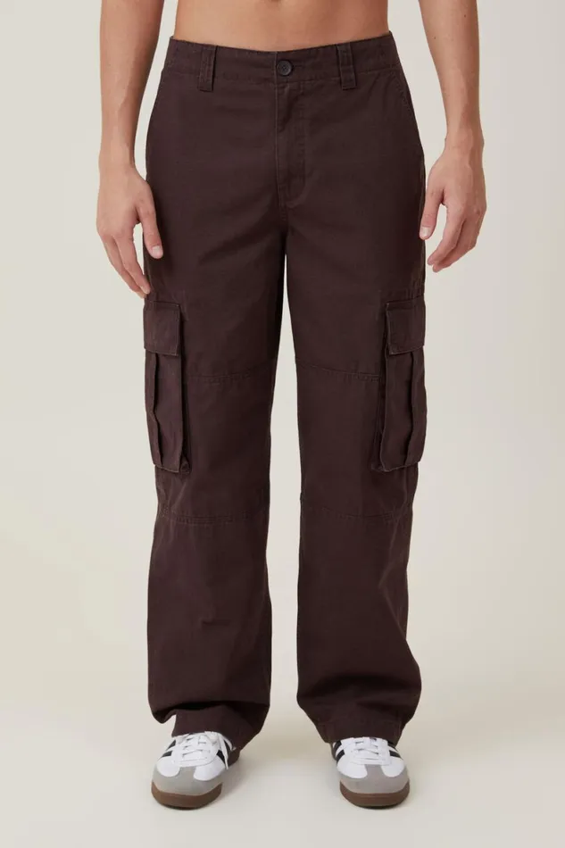 Men Pants Cotton On Baggy Cargo Pant Dark Chocolate Ripstop