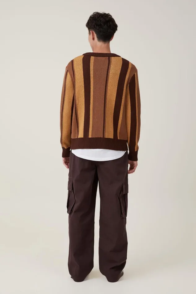 Men Pants Cotton On Baggy Cargo Pant Dark Chocolate Ripstop