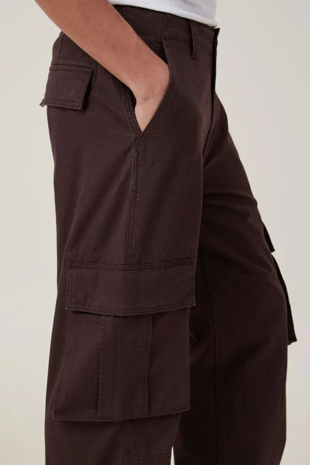 Men Pants Cotton On Baggy Cargo Pant Dark Chocolate Ripstop