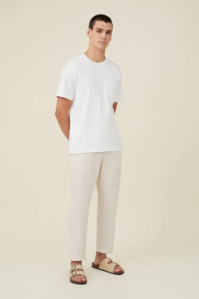 Men Pants Cotton On Linen Pant Oatmeal Thin Stripe