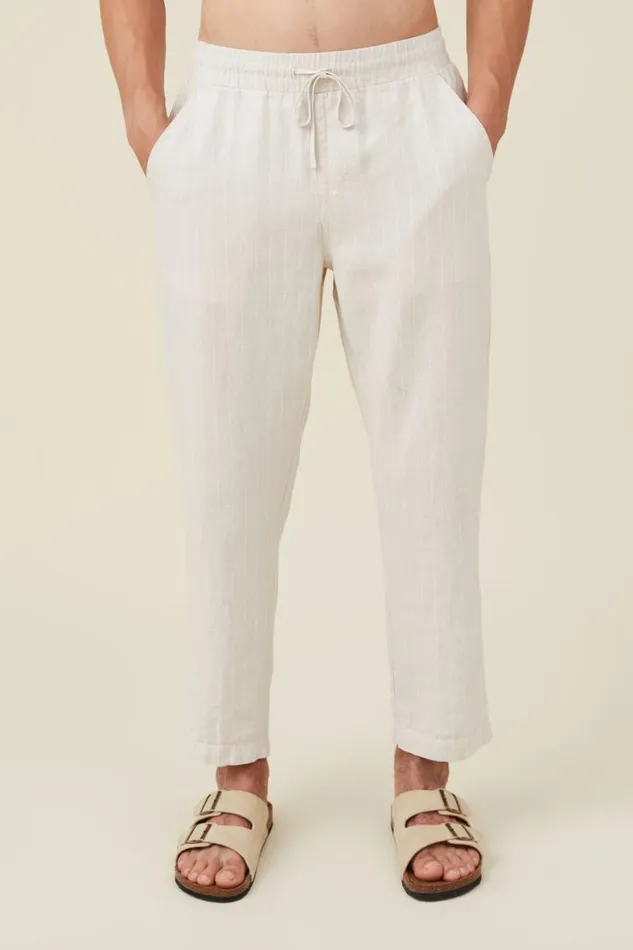 Men Pants Cotton On Linen Pant Oatmeal Thin Stripe