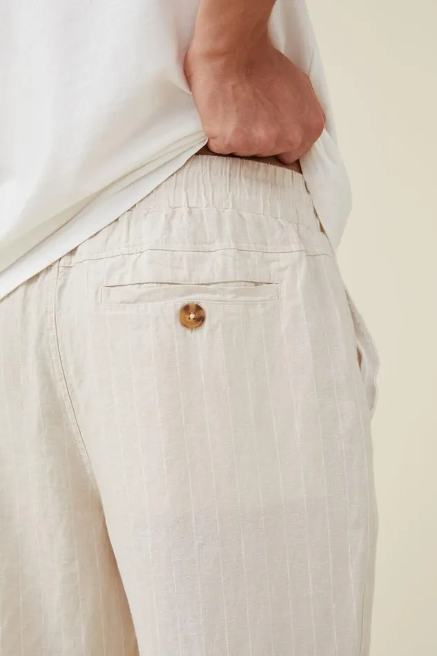 Men Pants Cotton On Linen Pant Oatmeal Thin Stripe