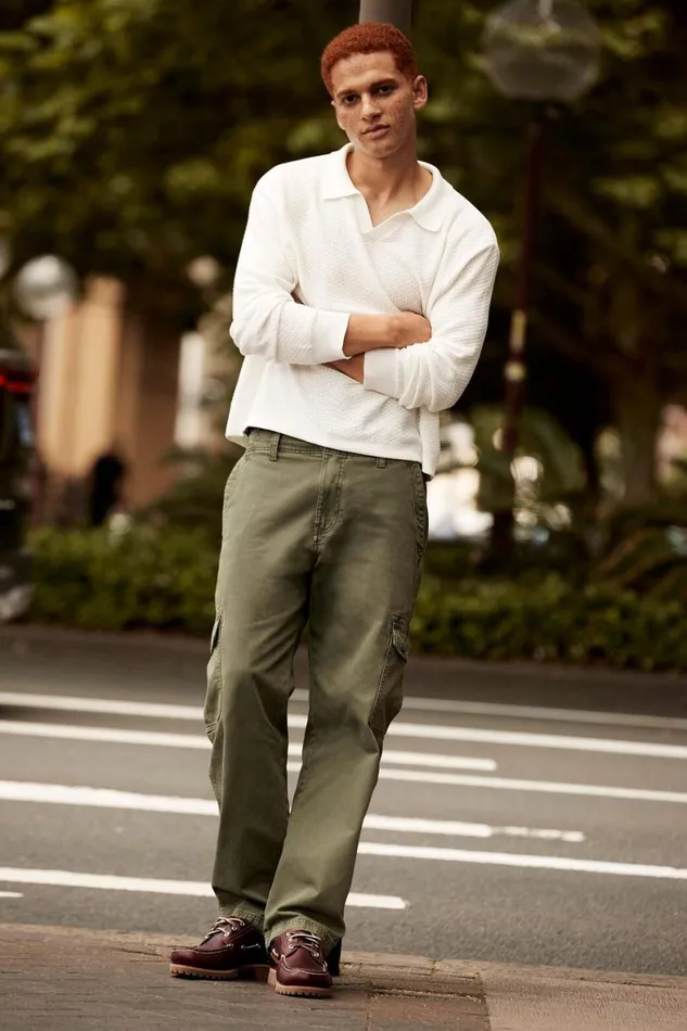 Men Pants Cotton On Tactical Cargo Pant Vintage Army Green Herringbone