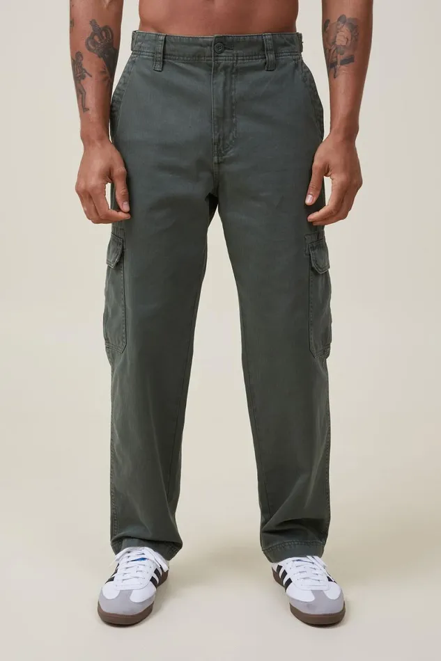 Men Pants Cotton On Tactical Cargo Pant Vintage Army Green Herringbone