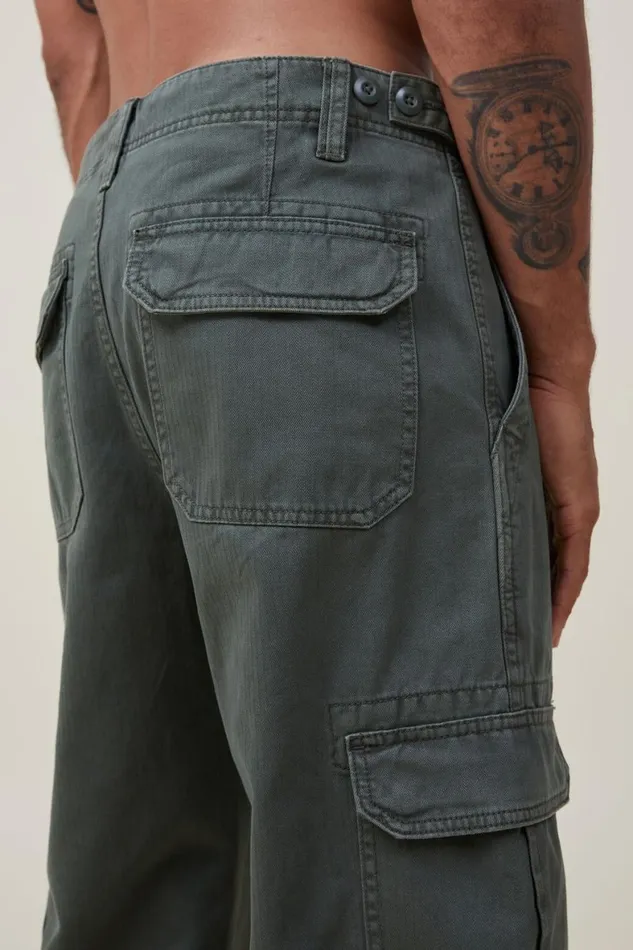 Men Pants Cotton On Tactical Cargo Pant Vintage Army Green Herringbone