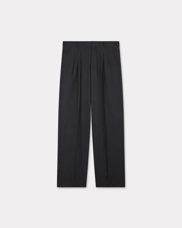 Men Pleated Tailored Pants In Virgin Wool Black Kenzo Tailoring
