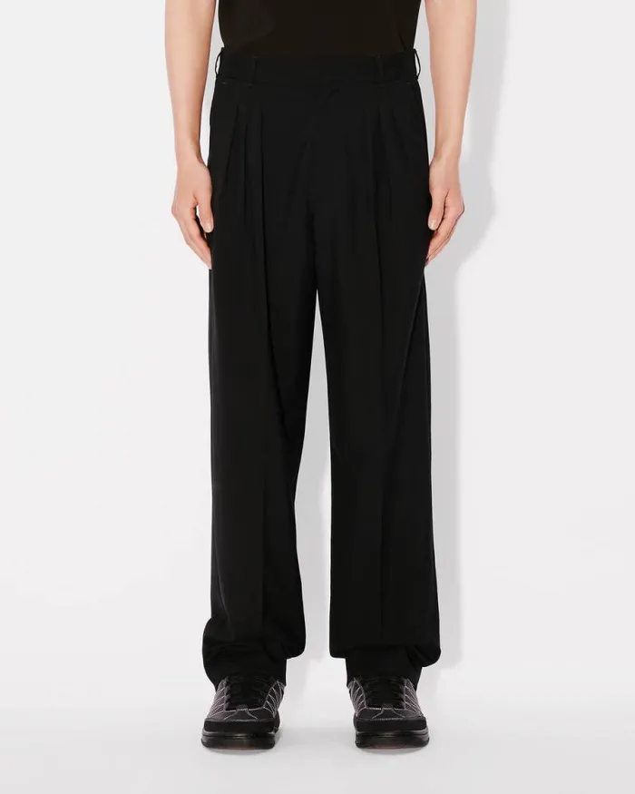Men Pleated Tailored Pants In Virgin Wool Black Kenzo Tailoring