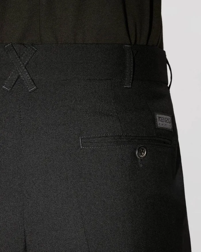 Men Pleated Tailored Pants In Virgin Wool Black Kenzo Tailoring