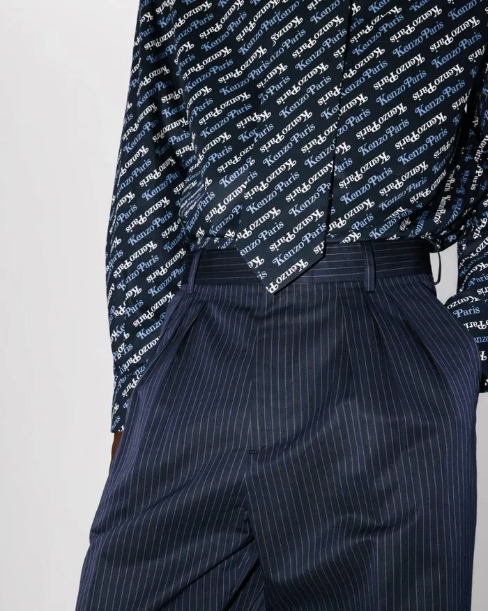 Men Pleated Tailored Pants Midnight Blue Kenzo Tailoring