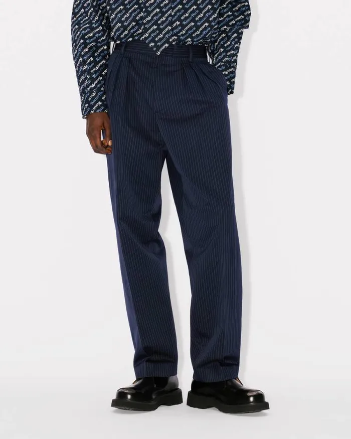 Men Pleated Tailored Pants Midnight Blue Kenzo Tailoring