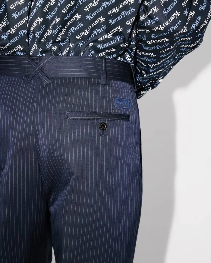 Men Pleated Tailored Pants Midnight Blue Kenzo Tailoring