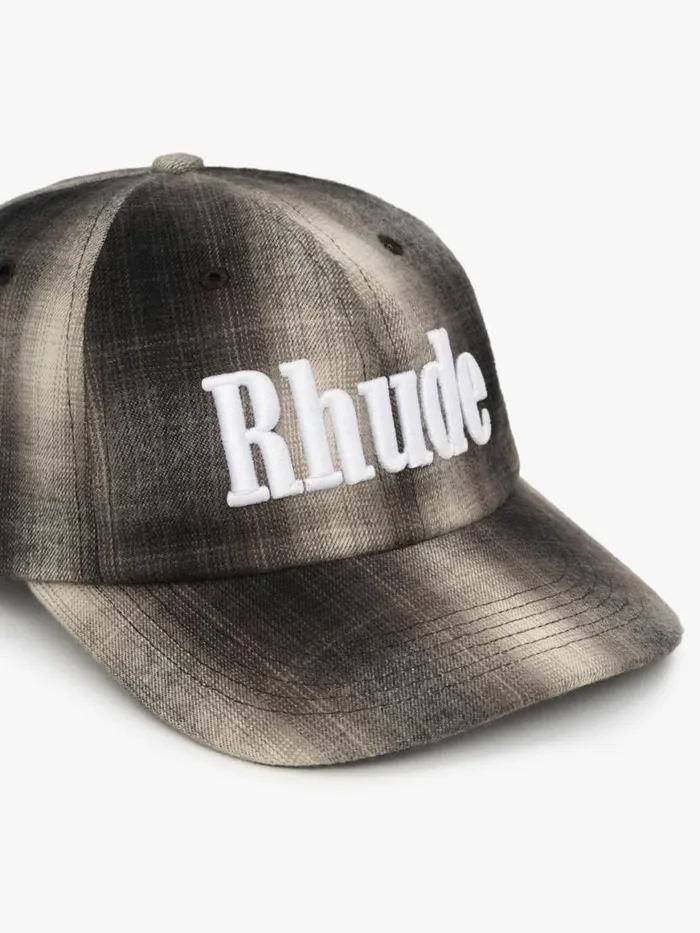 Men Rhude Hats LOGO FLANNEL 6PANEL HAT Blackgrey