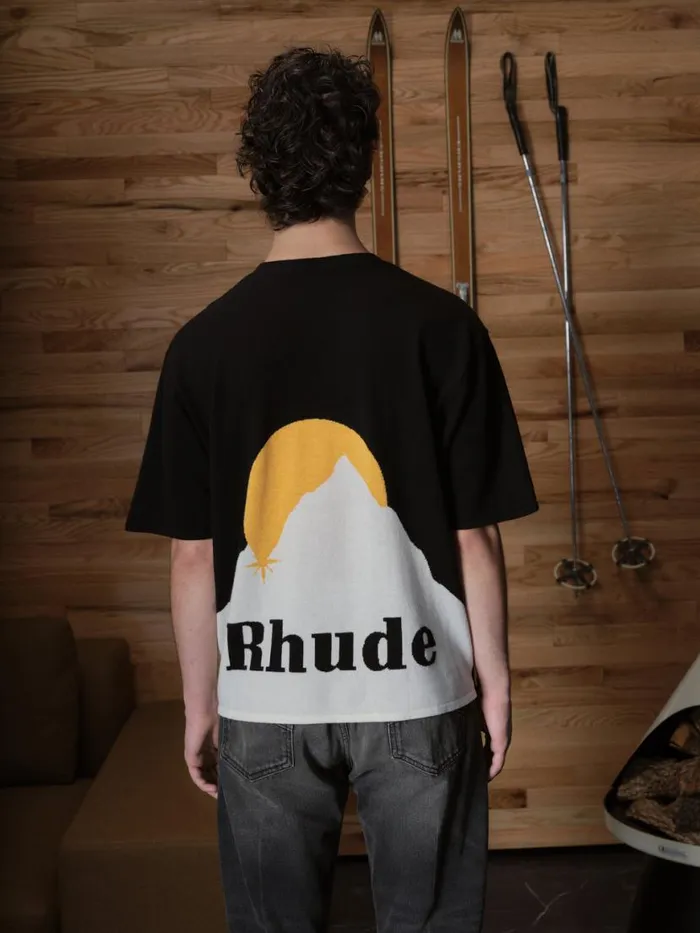 Men Rhude Luxe Knitwear MOONLIGHT KNIT TEE Blackcreamyellow