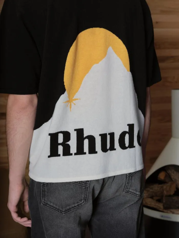 Men Rhude Luxe Knitwear MOONLIGHT KNIT TEE Blackcreamyellow