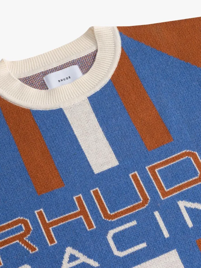 Men Rhude Luxe Knitwear PAVIL KNIT CREWNECK Brickcremeblue