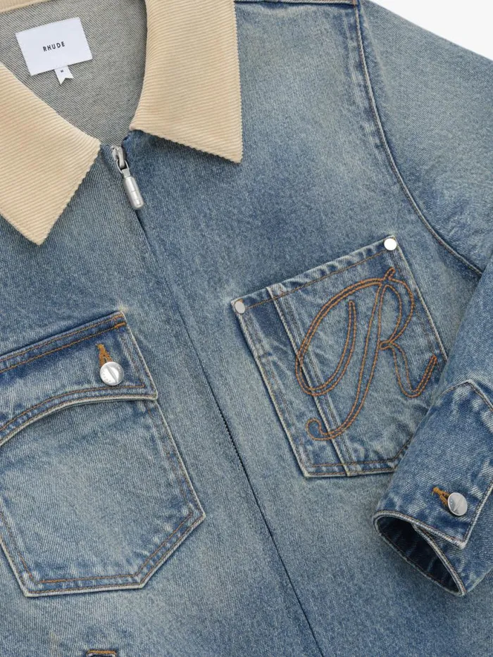 Men Rhude Outerwear WESTERN ZIP UP DENIM JACKET Indigo