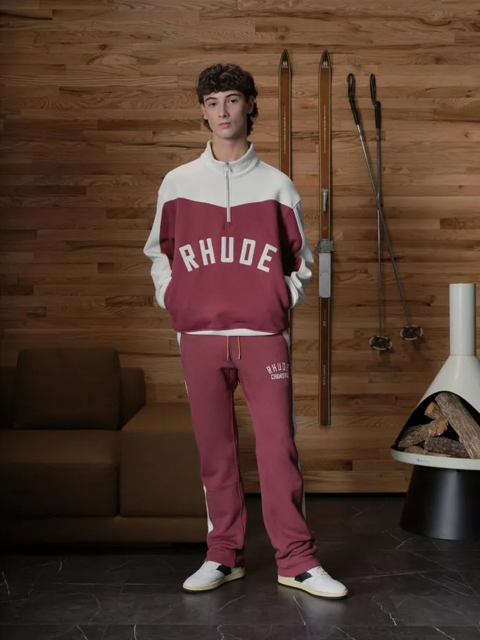 Men Rhude Pants CHAMONIX SWEATPANT Marooncream
