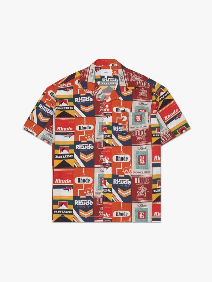 Men Rhude Shirts CIGARETTA SILK SHIRT Red Multi