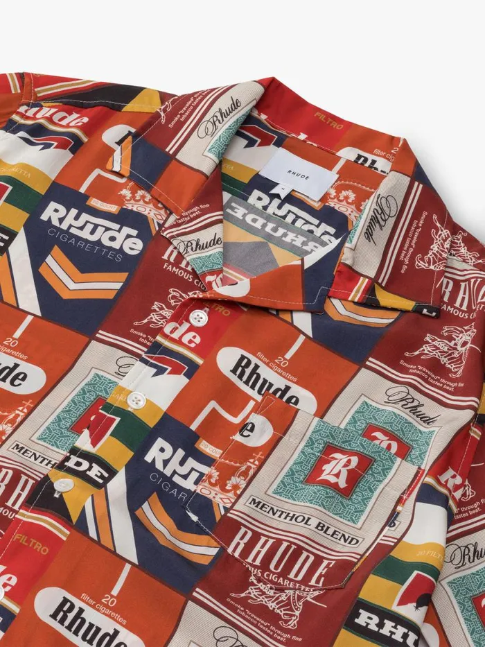 Men Rhude Shirts CIGARETTA SILK SHIRT Red Multi Men Rhude Shirts CIGARETTA SILK SHIRT Red Multi