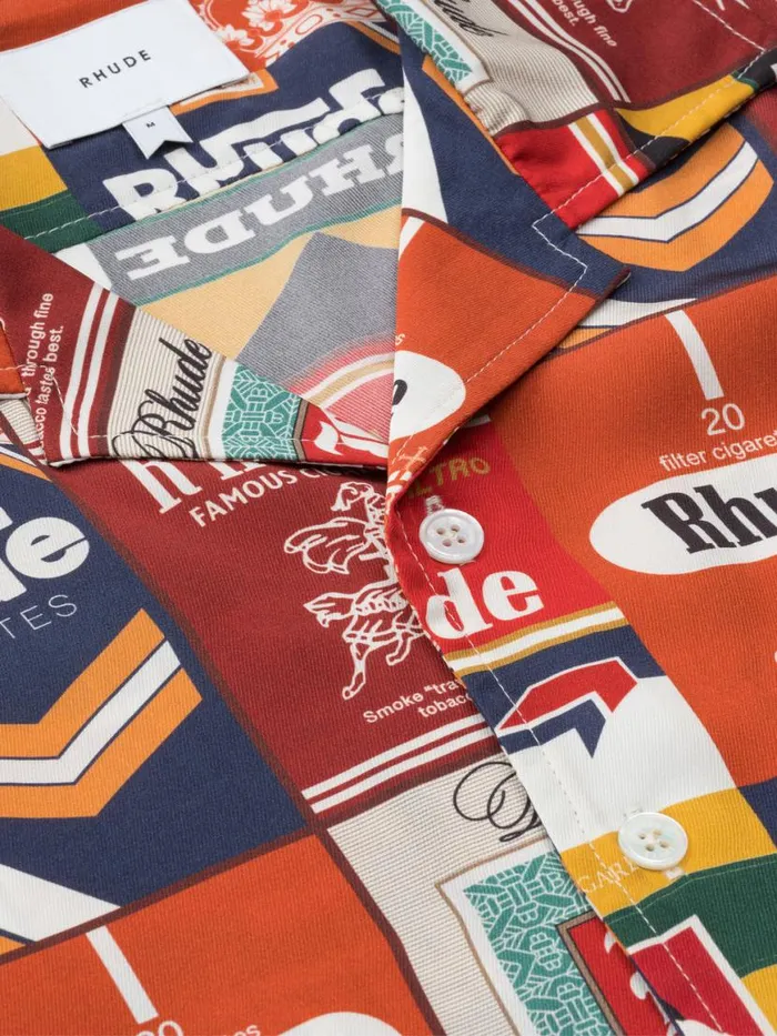 Men Rhude Shirts CIGARETTA SILK SHIRT Red Multi Men Rhude Shirts CIGARETTA SILK SHIRT Red Multi