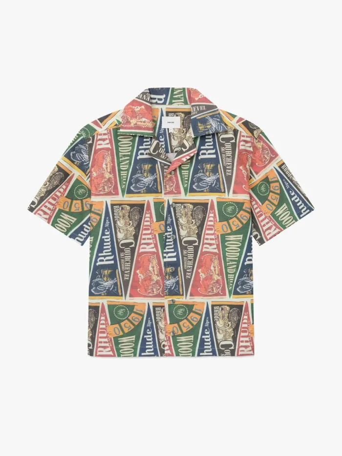 Men Rhude Shirts COLLEGIATE FLAG SNAP SHIRT Multi