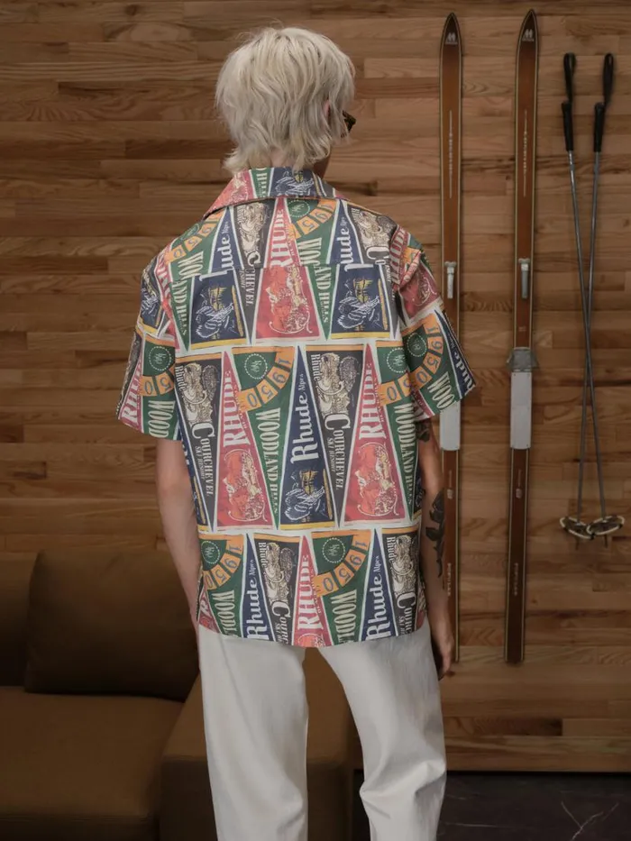 Men Rhude Shirts COLLEGIATE FLAG SNAP SHIRT Multi Men Rhude Shirts COLLEGIATE FLAG SNAP SHIRT Multi
