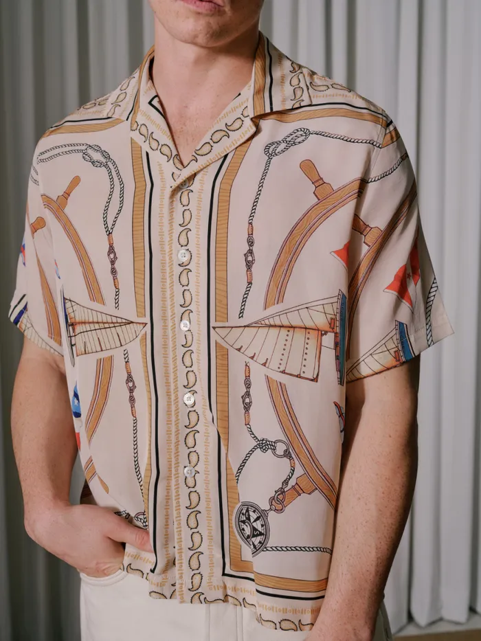 Men Rhude Shirts NAUTICAL SILK SHIRT Multi