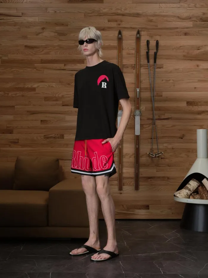 Men Rhude Shorts BASKETBALL SWIM TRUNKS Redblackwhite