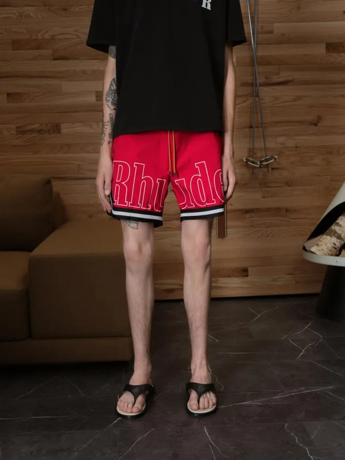 Men Rhude Shorts BASKETBALL SWIM TRUNKS Redblackwhite