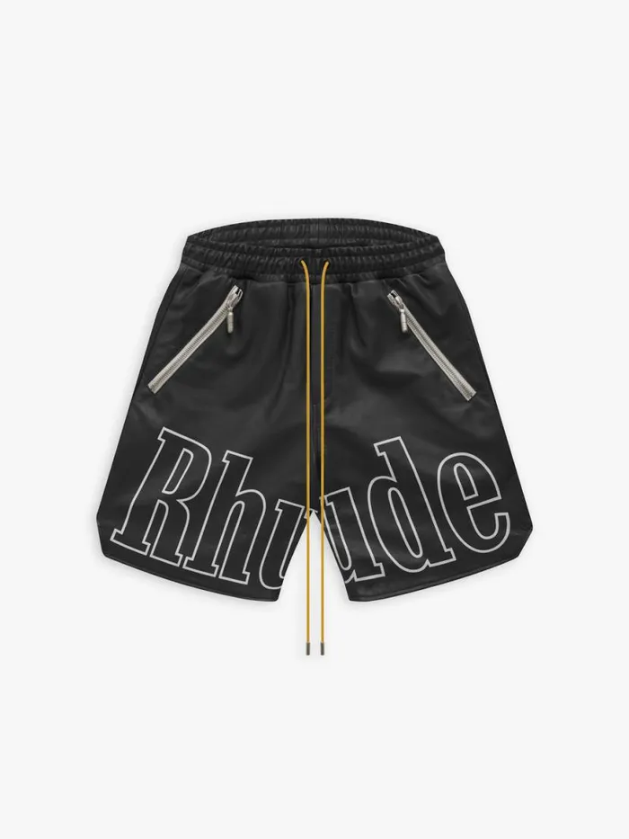 Men Rhude Shorts RH LOGO SHORTS 8211 LEATHER Black