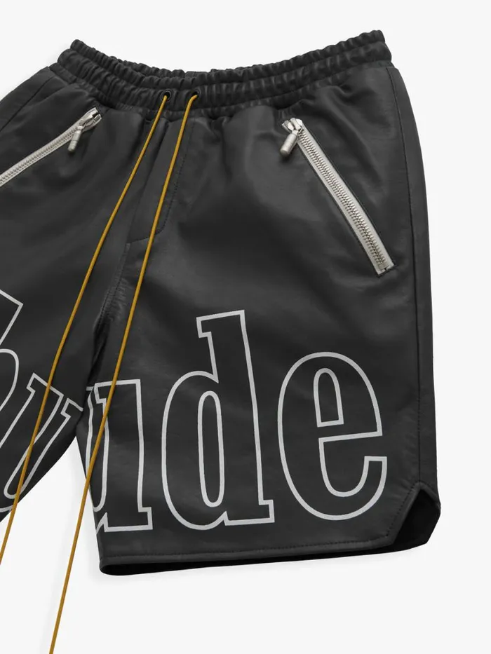 Men Rhude Shorts RH LOGO SHORTS 8211 LEATHER Black