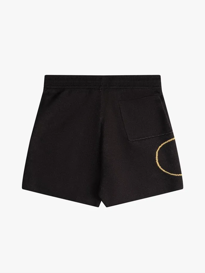 Men Rhude Shorts SCRIPT LOGO KNIT SHORT Black and Creme