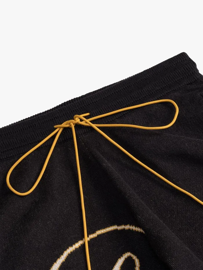 Men Rhude Shorts SCRIPT LOGO KNIT SHORT Black and Creme