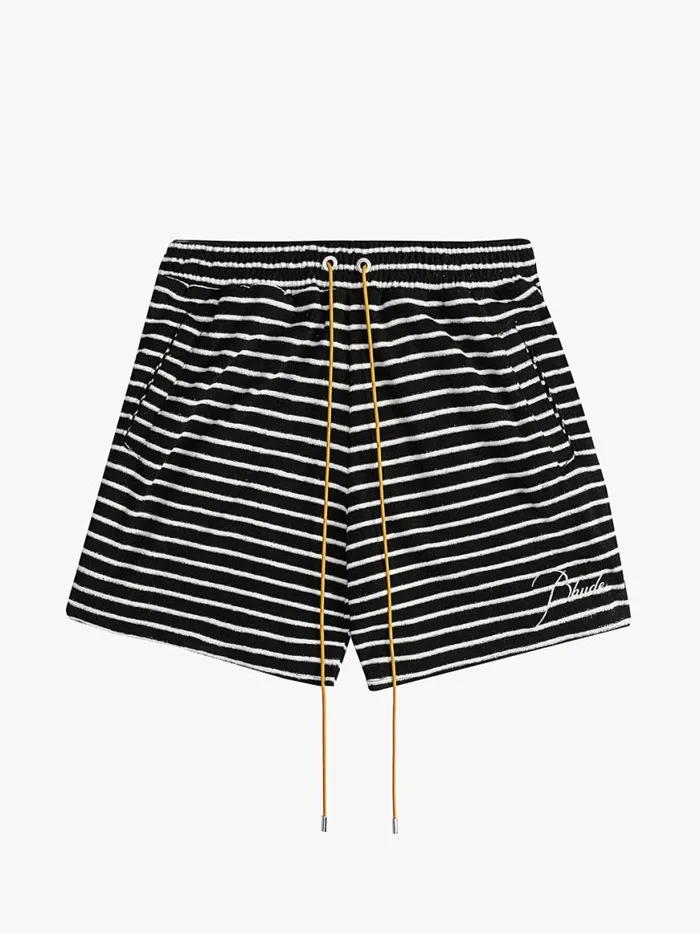 Men Rhude Shorts STRIPE TOWEL SHORT Blackwhite